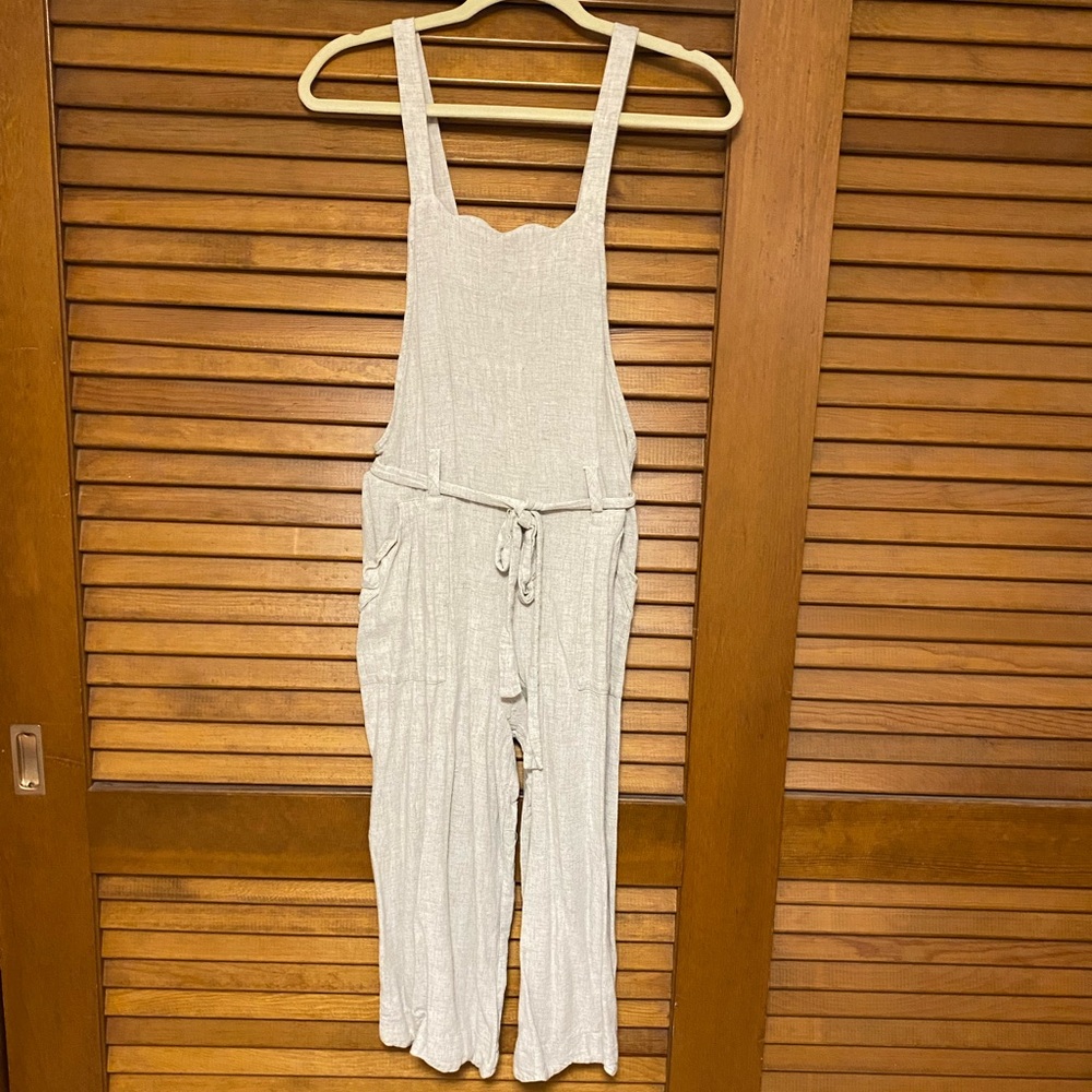 Monteau Cream Linen Like Jumpsuit